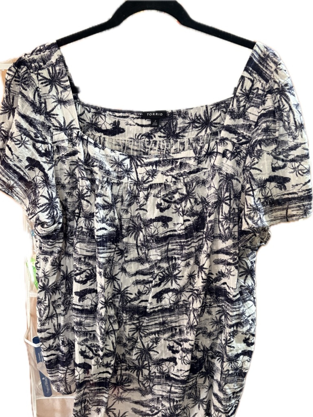 torrid Black & White Tropical Palm Square Neck Tunic